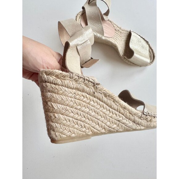 J CREW Corsica Gold Leather Platform Espadrille Wedge Sandals, Size 7 - Picture 4 of 16